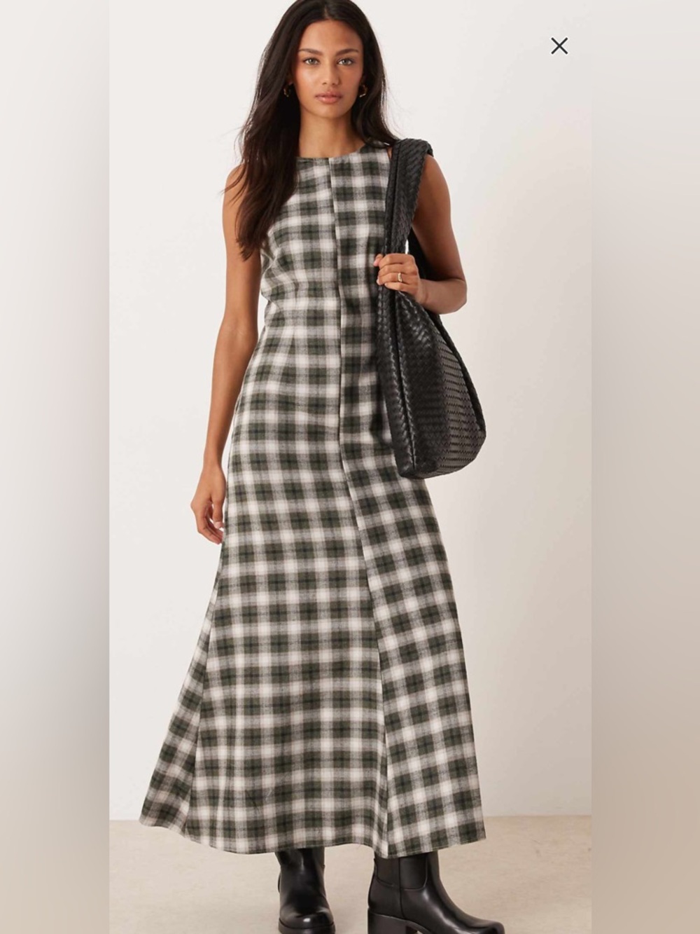 ASOS Green and White Plaid Maxi Dress